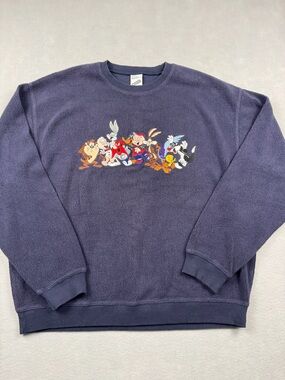 Warner Bros Studio Store Adult Large Navy Sweatshirt Bugs Bunny Tweety Taz Daffy